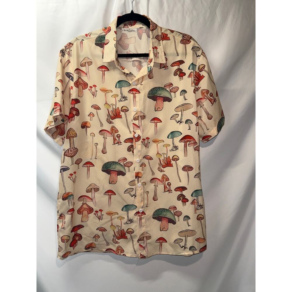 The House of Retro London XL Mushroom Print Button Up Shirt Whimsical Fungi - Picture 2 of 5